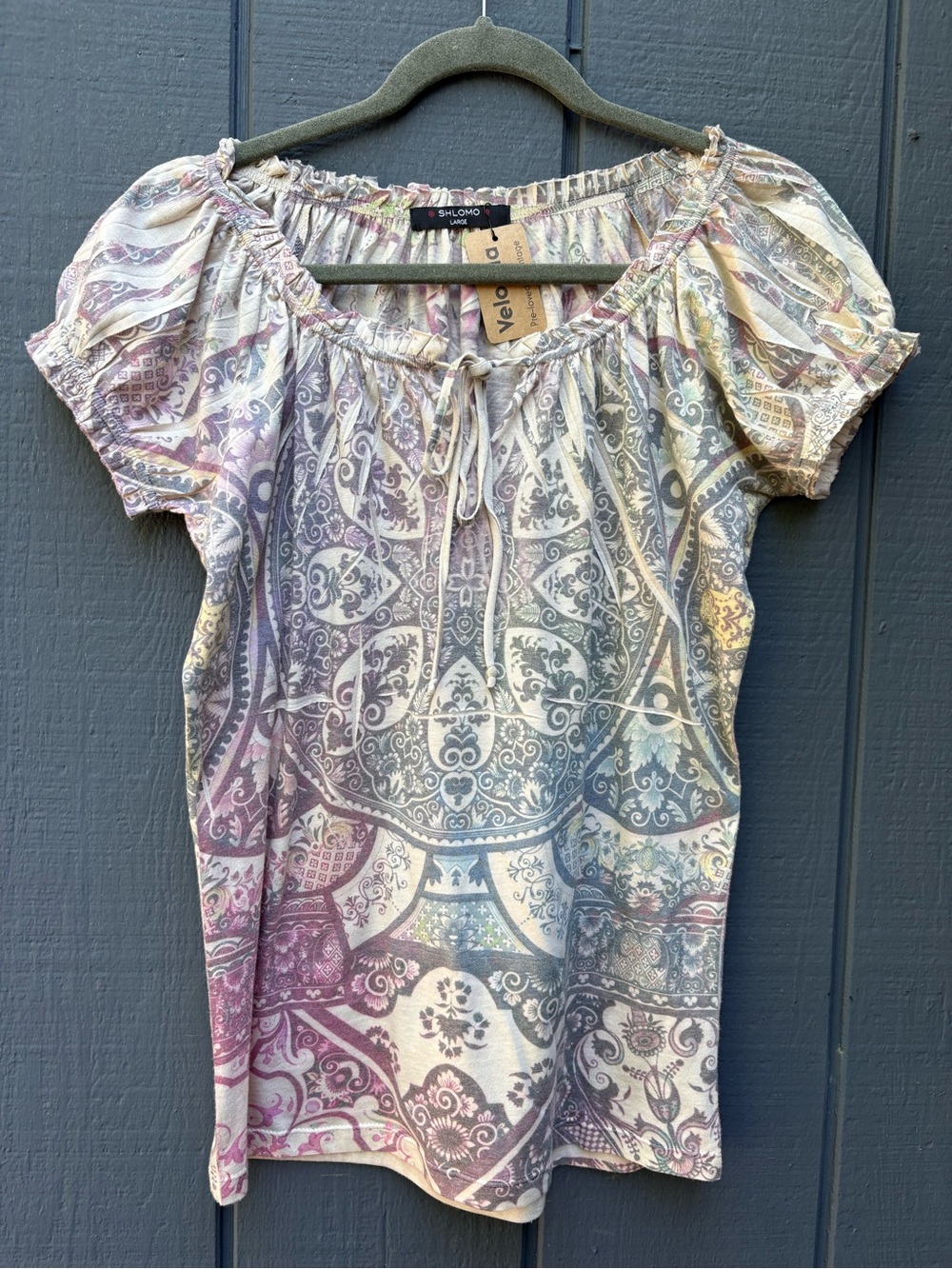 Y2K Whimsical Pastel Paisley Peasant Top Sz L
